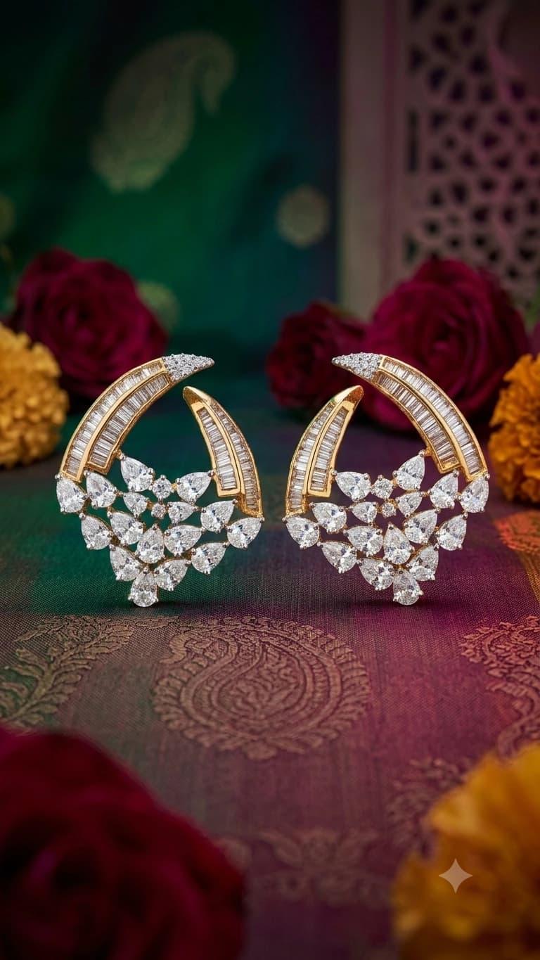 Elegant Crystal Leaf Hoop Earrings